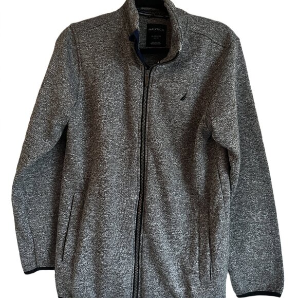 Nautica Boys Knit Fleece Zip Up Jacket Mottled Tan/Cream Sz 18/20 - Picture 1 of 8